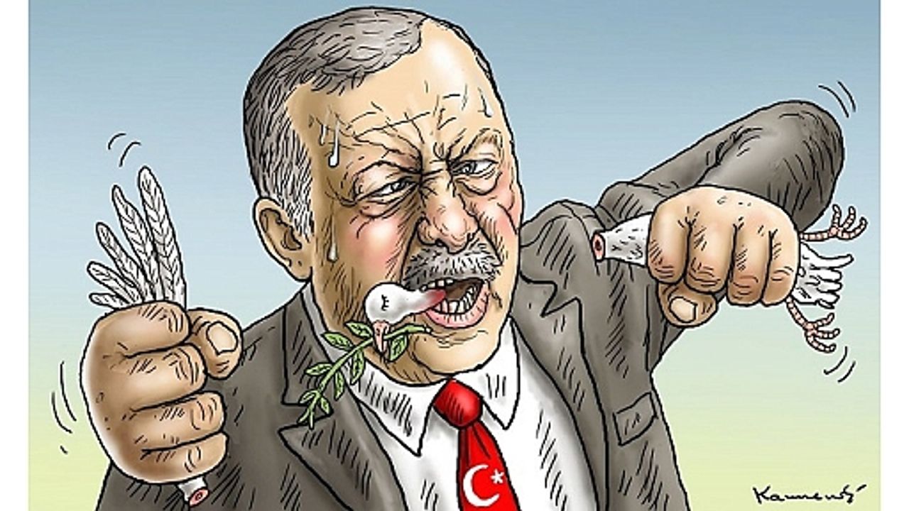Kafası koparılmış barış güvercini Erdoğan'ın ağzında
