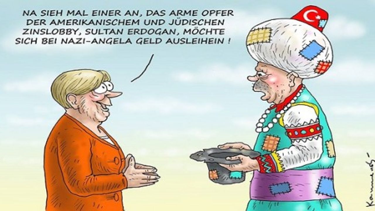Kamensky çizdi:  Sultan Erdoğan Nazi-Angela'dan borç istiyor
