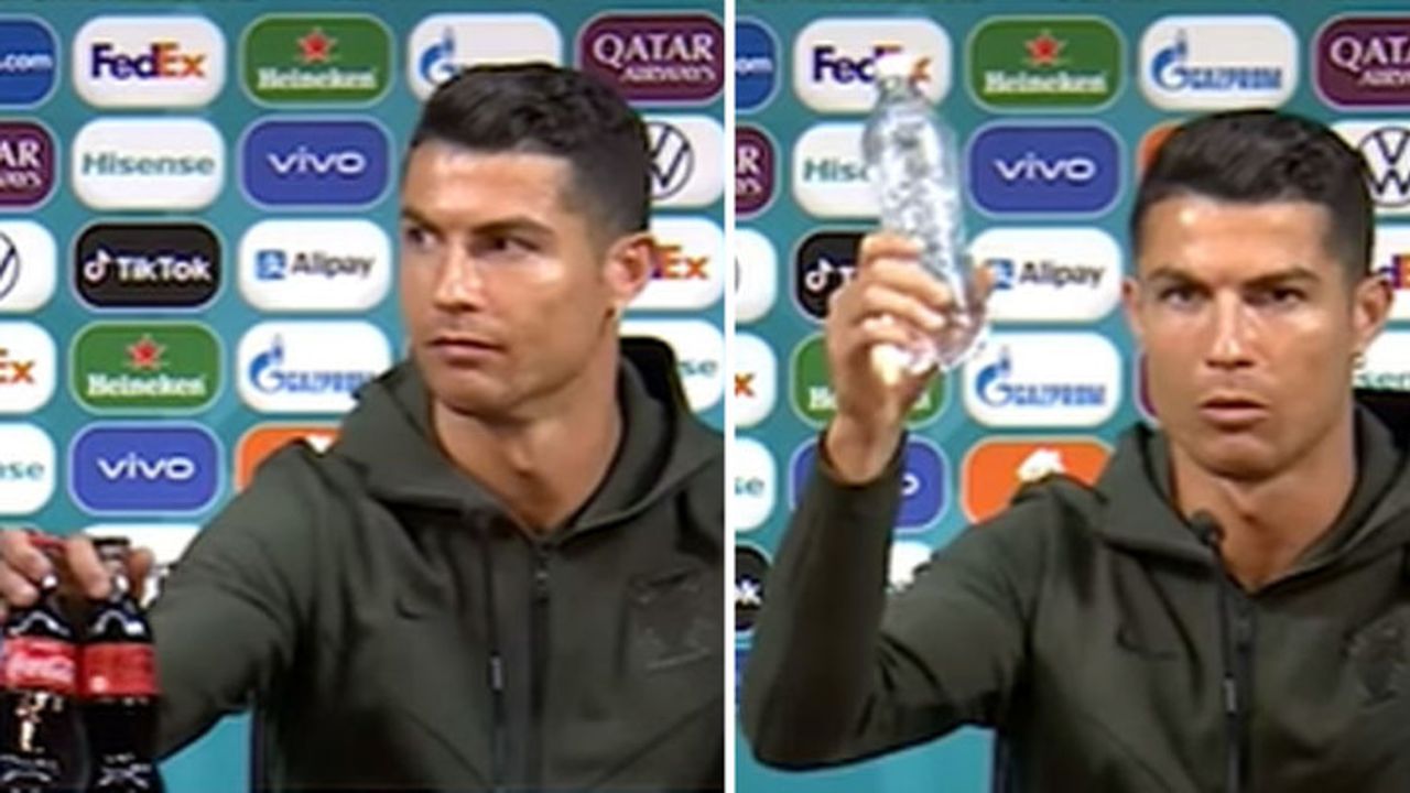 Ronaldo masadaki kola şişelerini kaldırdı ve "Su için" dedi